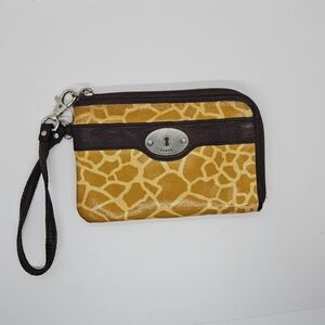 Fossil Key-Per coated canvas wristlet wallet giraffe print